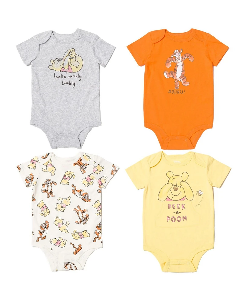 Disney Baby Boys Mickey Mouse Winnie the Pooh 4 Pack Cuddly Snap Bodysuits made with Organic Cotton Newborn to