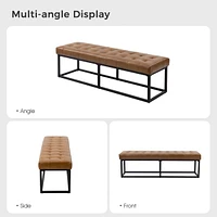 Narciso 60" Wide Bedroom Bench with Genuine Leather Top Cushion and Metal Base