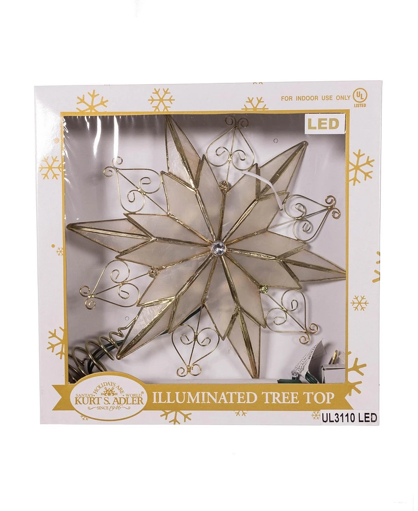 Kurt Adler 10-Light Led 6-Point Brass Plated Capiz Star With Scroll Design Tree Topper