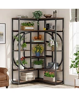 Tribesigns 7-Shelf Corner Bookshelf, Large Modern Bookcase, Tall L-shaped Shelf Stand Display Rack with Storage, Metal Frame for Living