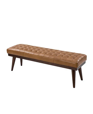 Hulala Home Felisa Mid-century Modern 55.5" Wide Genuine Leather Bench