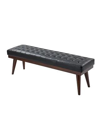 Hulala Home Felisa Mid-century Modern 55.5" Wide Genuine Leather Bench