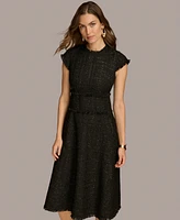 Donna Karan New York Women's Jewel-Neck Fringe-Trim Tweed Dress