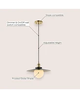 Jonathan Y Hadley 14.5" 1-Light Scandinavian Farmhouse Iron/Frosted Glass Led Pendant, Oil Rubbed Bronze/Brass Gold