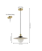 Jonathan Y Hadley 14.5" 1-Light Scandinavian Farmhouse Iron/Frosted Glass Led Pendant, Oil Rubbed Bronze/Brass Gold