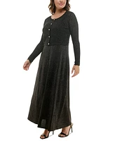 Taylor Plus Button-Front Sparkle Cardigan & Dress Set