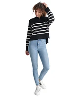 Dkny Jeans Petite Half-Zip Striped Long-Sleeve Sweater