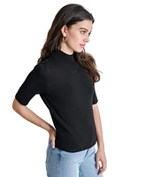 Dkny Jeans Petite Mock-Neck Embellished-Logo Sweater