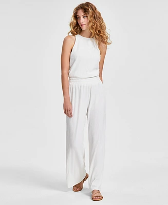 Bar Iii Women's Pull-On Textured Wide-Leg Pants, Exclusively at Macy's