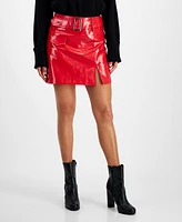 Bar Iii Women's Patent Belted Mini Skirt, Created for Macy's