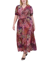 Vince Camuto Plus Printed V-Neck Ruched Maxi Dress