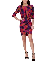 Vince Camuto Petite Printed Pleat-Neck 3/4-Sleeve Dress