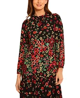 Maggy London Women's Floral Ruffle-Neck Tea Dress