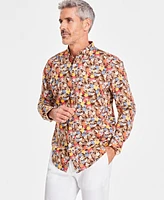 Club Room Men's Autumn Leaf Poplin Long-Sleeve Button-Down Shirt, Created for Macy's