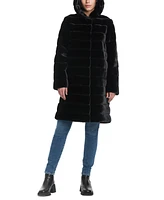 Jones New York Women's Grooved Faux-Fur Hooded Coat