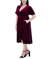 Jessica Howard Plus Velvet Faux-Wrap Midi Dress