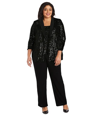 R & M Richards Plus Sequined Sleeveless Top, Open-Front Jacket Pants Set