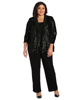 R & M Richards Plus Sequined Sleeveless Top, Open-Front Jacket Pants Set