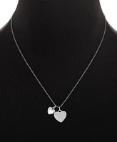 Holiday Lane Cubic Zirconia Two Heart Pendant Necklace in Sterling Silver, 16" + 2" extender, Created for Macy's