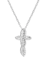 Holiday Lane Cubic Zirconia Openwork Swirl Cross Pendant Necklace in Sterling Silver, 16" + 2" extender, Created for Macy's