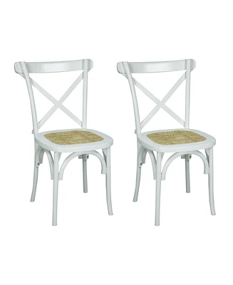 Jonathan Y Cassis Classic Traditional X-Back Wood Rattan Dining Chair, Gray/Natural (Set of 2)