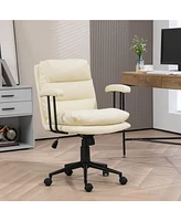 Homcom Home Office Chair with Adjustable Height, Pu Leather, Beige