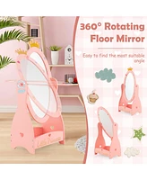 Costway Kids Full Length Mirror Free-Standing 360° Dressing Wooden Princess