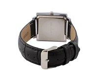 Peugeot Men's 35mm Gray Dial Square Watch with Black leather Strap