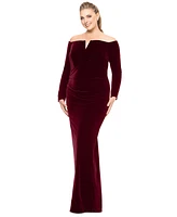 Xscape Plus Velvet Notch-Neck Off-The-Shoulder Gown