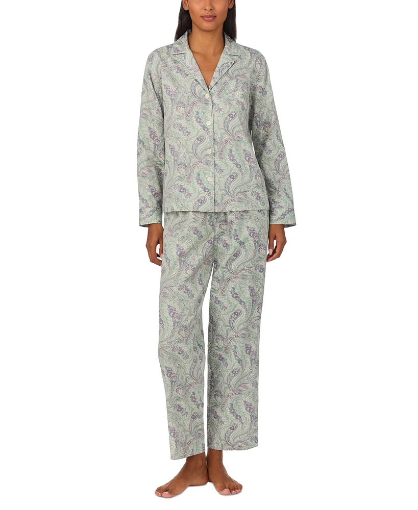 Lauren Ralph Petite 2-Pc. Long-Sleeve Notch-Collar Long Pants Pajama Set