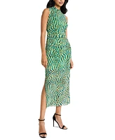 Donna Morgan Women's Printed-Mesh Mock-Neck Midi Dress