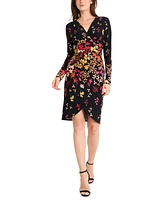 Maggy London Women's Floral Ruched Faux-Wrap Dress