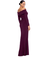 Xscape Women's Off-The-Shoulder Long-Sleeve Jersey Gown