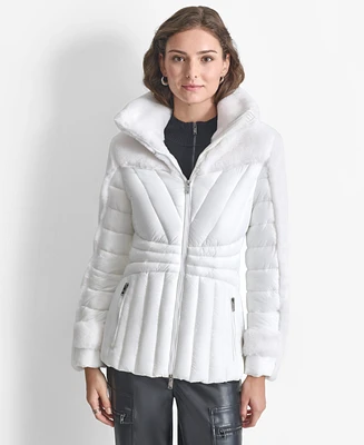 Dkny Women's Faux-Fur Spread-Collar Puffer Jacket