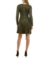 Taylor Women's Draped Sequined Mesh Fit & Flare Dress