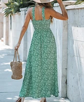 Cupshe Women's Green Ditsy High Neck Sleeveless Maxi Beach Dress