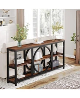 Tribesigns Extra Long Console Table, 70.9 inch Narrow Sofa Tables with 3 Tier Wood Storage Shelves