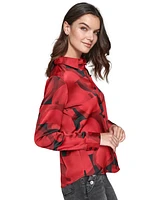 Karl Lagerfeld Paris Women's Geo-Print Satin Button-Front Top