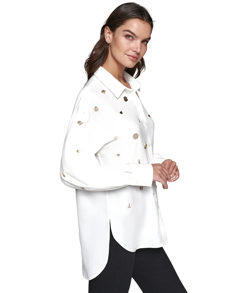 Karl Lagerfeld Paris Women's Embellished Button-Front Top