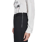 Karl Lagerfeld Paris Faux-Zipper Mid-Rise Straight-Leg Ponte Pants