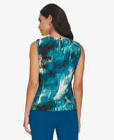 Calvin Klein Women's Printed Pleated-Neck Sleeveless Top