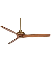 52" Windspun Modern Indoor Ceiling Fan 3 Blade Remote Control Brass Finish Motor Walnut Finish Wood Blades Bedroom Living Room Kitchen Dining Office D