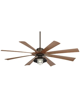 Possini Euro Design 70" Defender Modern Industrial Outdoor Ceiling Fan with Led Light Remote Control Oil Rubbed Bronze Brown Koa Damp Rated for Patio