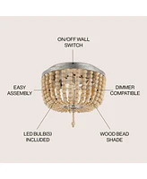 Jonathan Y Allison 10" 2-Light Shabby Chic Farmhouse Wood Beaded/Metal Led Flush Mount, White