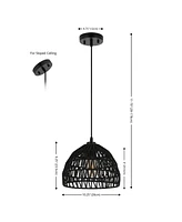 Jonathan Y Campana 10.25" 1-Light Bohemian Modern Woven Rope/Iron Led Pendant, Black