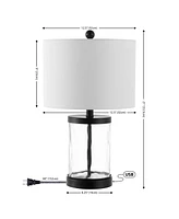 Jonathan Y Alexander 21" Modern Designer Iron/Water Glass Led Table Lamp with Usb Charging Port, Black/Clear (Set of 2)
