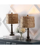 Jonathan Y Leona 21.25" Rustic Farmhouse Handwoven Water Hyacinth/Resin Led Table Lamp, Brown Wood Finish (Set of 2)