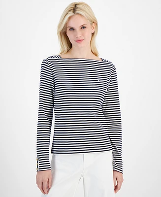 Nautica Jeans Women's Cotton Striped Boat-Neck Top