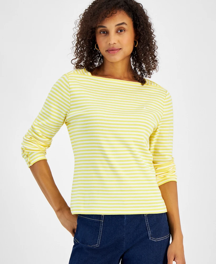 Nautica Jeans Women's Cotton Striped Boat-Neck Top