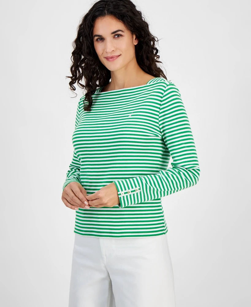 Nautica Jeans Women's Cotton Striped Boat-Neck Top